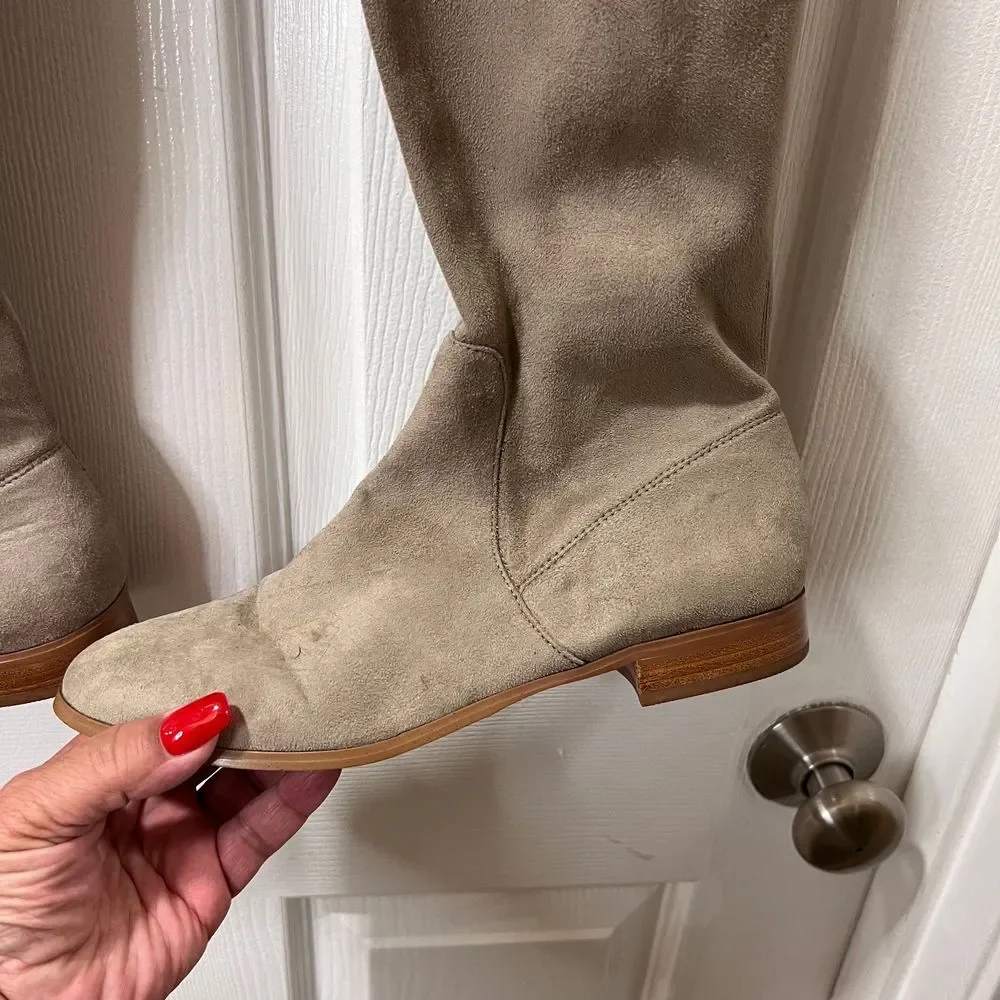 Calvin Klein Taupe Microfiber‎ Over-the-Knee Boots Side Zip Flat Heel-8.5
